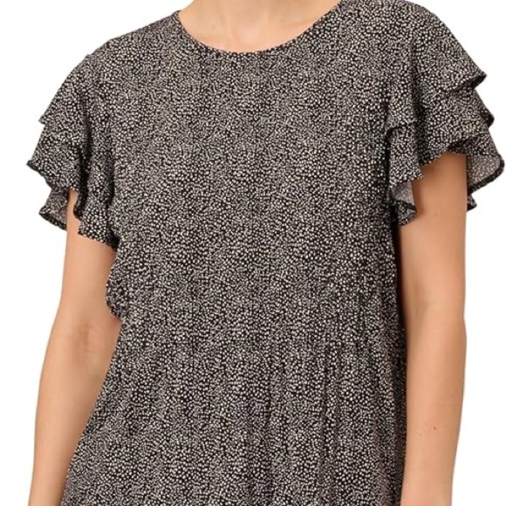 Adrianna Papell Black and White Ruffle Sleeve Blouse